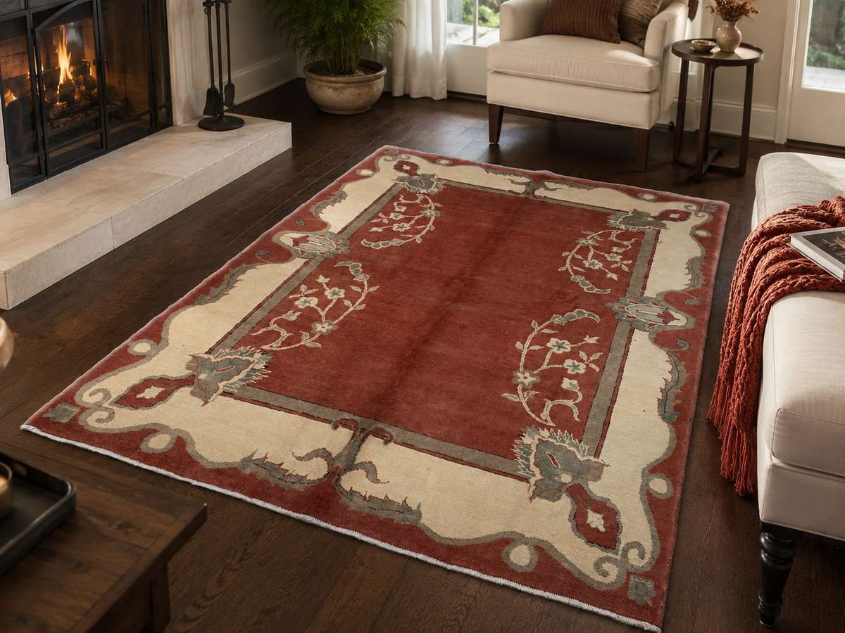 Handgemaakt Perzisch wollen vloerkleed 7x10 room styling example