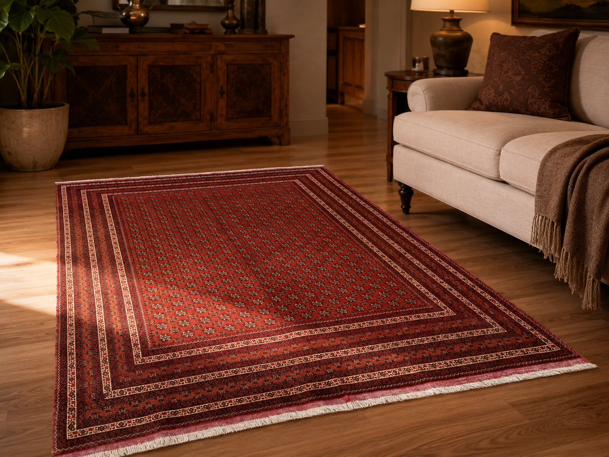 Handgemaakt Perzisch wollen vloerkleed 7x10 room styling example