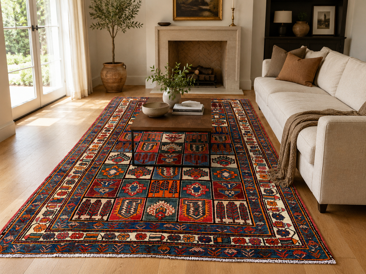 9'4" x 6'6" Handmade Persian Wool Rug styled in a room