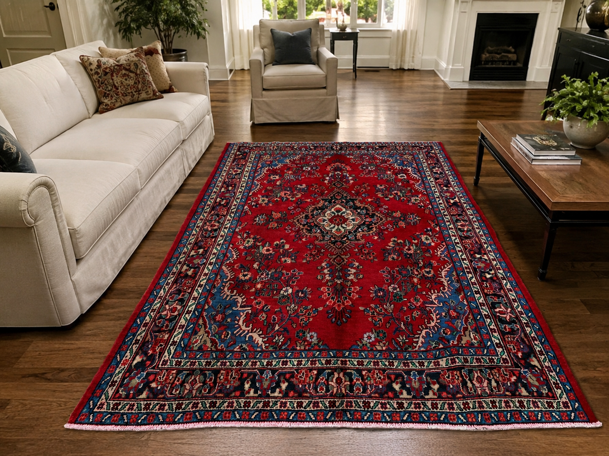 10'0 x 7'1 Hand-Knotted Persian Wool Rug styled in a room