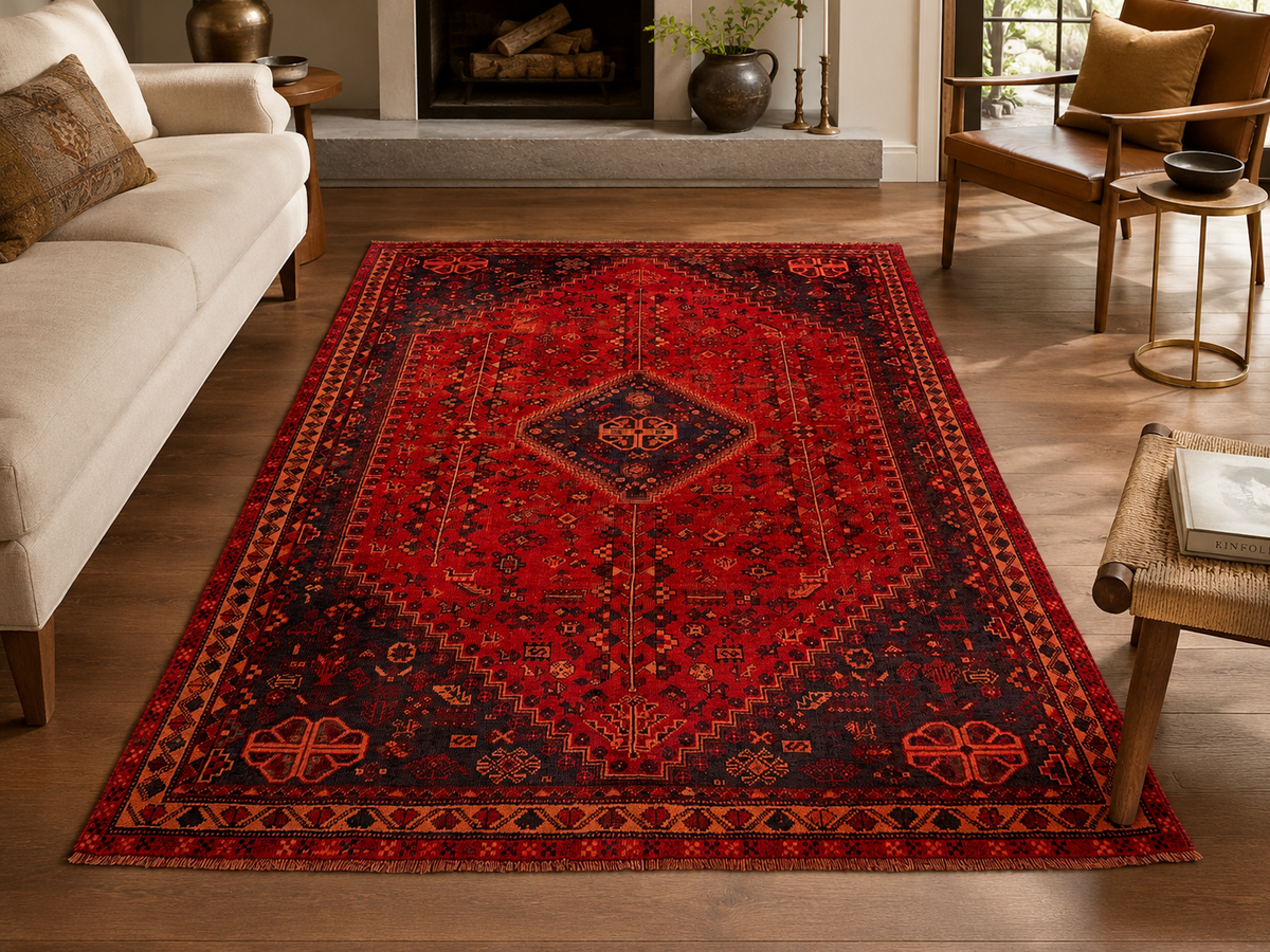 Handgemaakt Perzisch wollen vloerkleed 7x10 room styling example