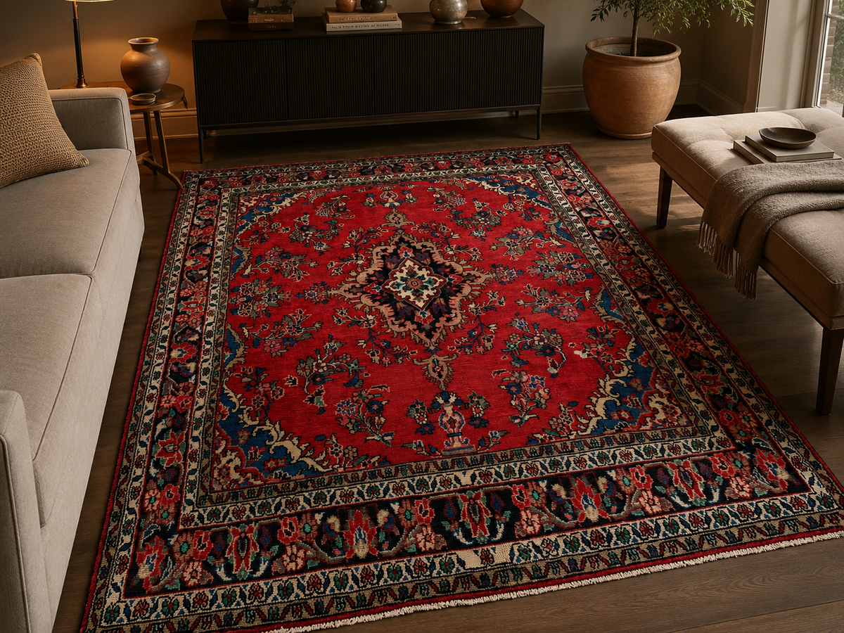 Handgemaakt Perzisch wollen vloerkleed 213x305 cm room styling example