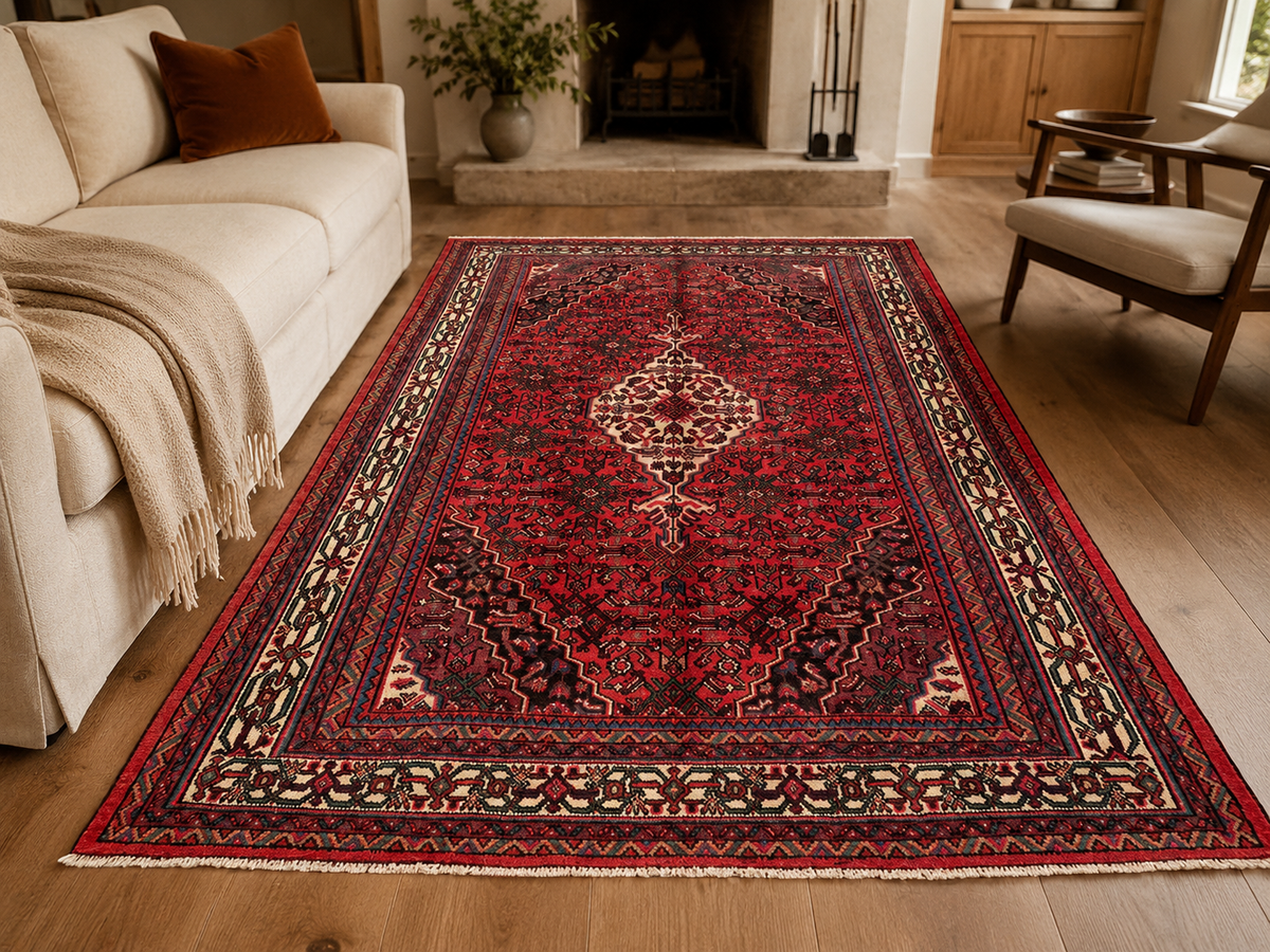 Handgemaakt Perzisch wollen vloerkleed 7x10 room styling example