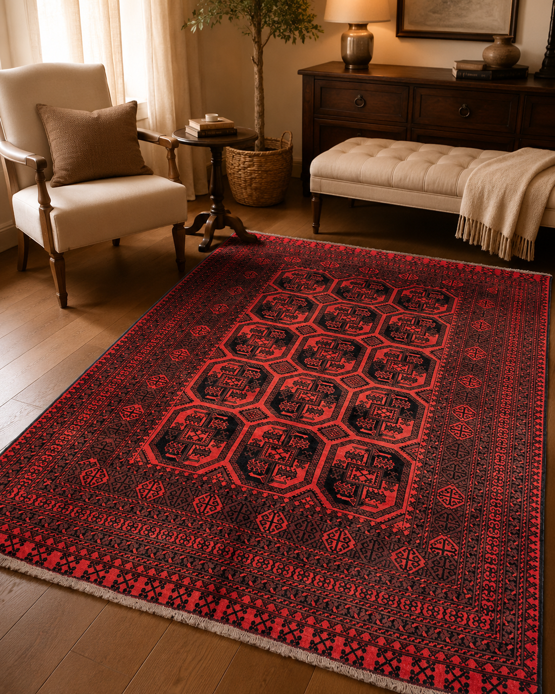 Handgemaakt Perzisch wollen vloerkleed 7x10 room styling example