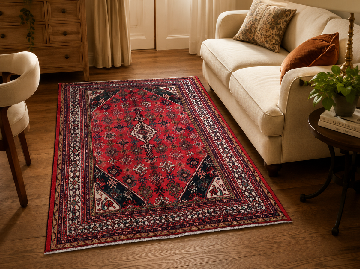 Handgemaakt Perzisch wollen vloerkleed 7x10 room styling example