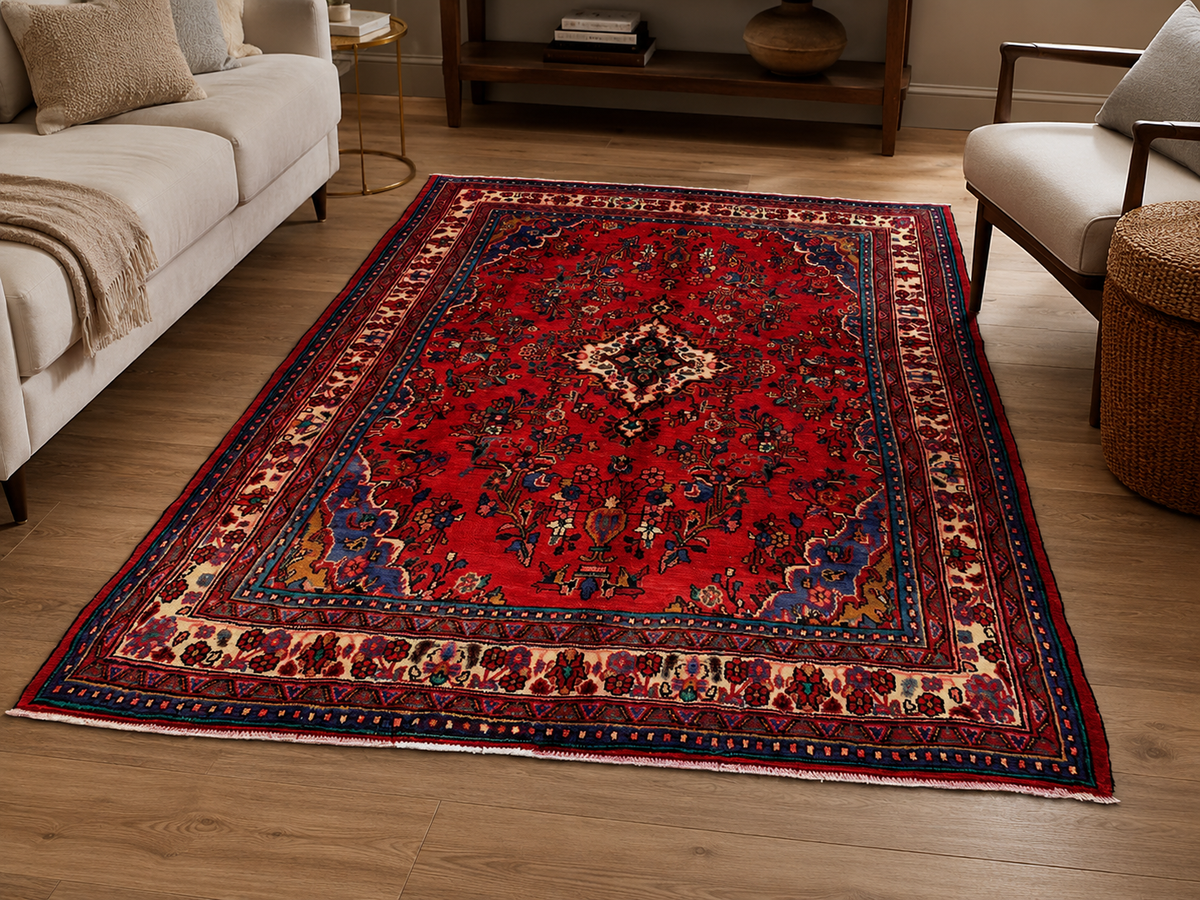 Handgemaakt Perzisch wollen vloerkleed 7x10 room styling example