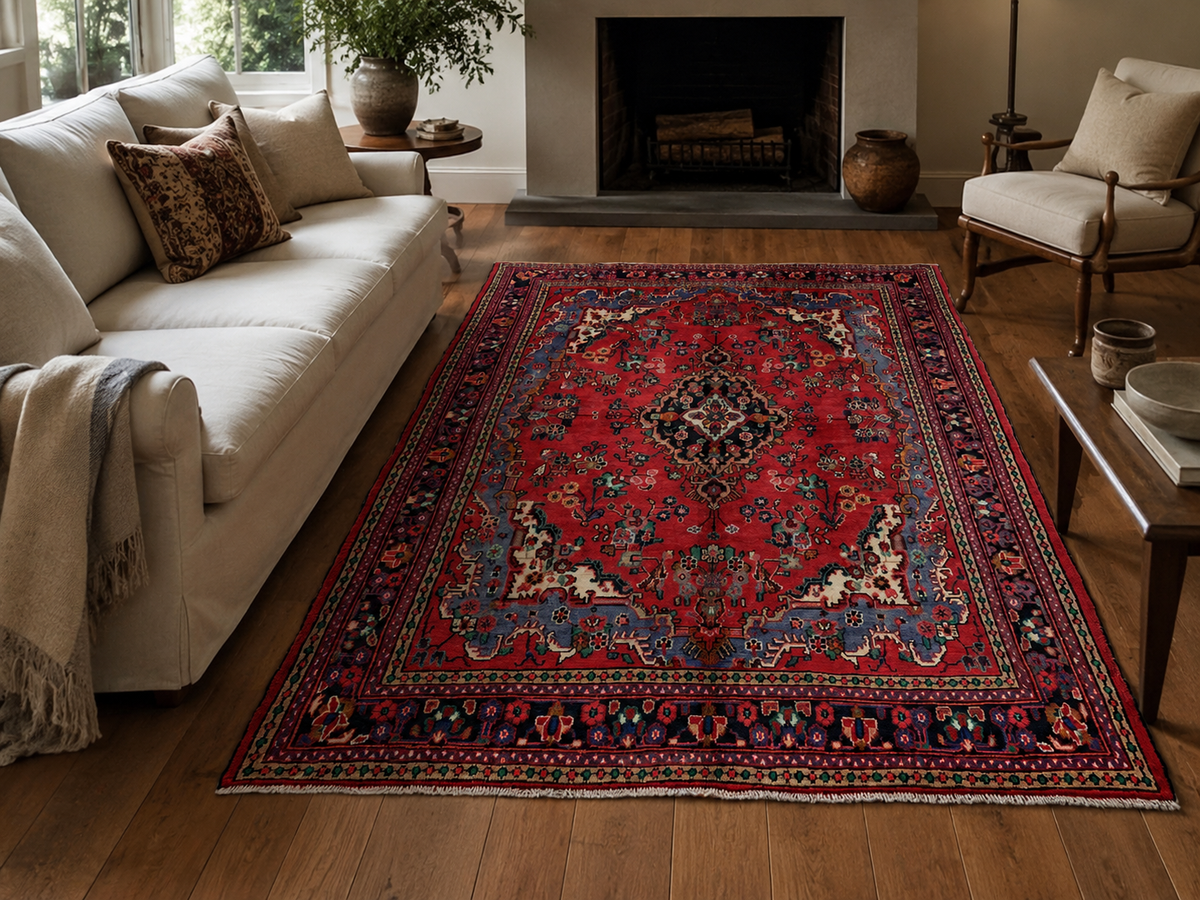 Handgemaakt Perzisch wollen vloerkleed 7x10 room styling example