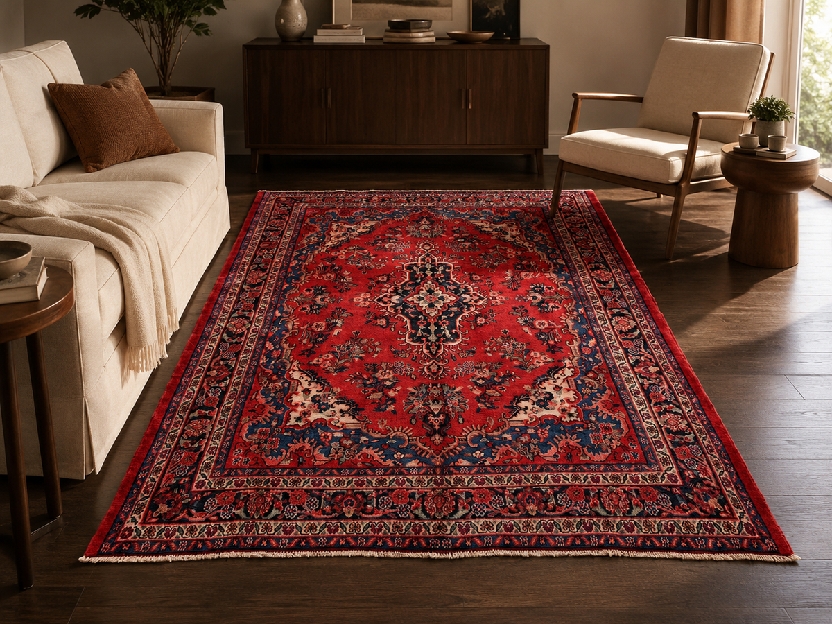 Handgemaakt Perzisch wollen vloerkleed 7x10 room styling example