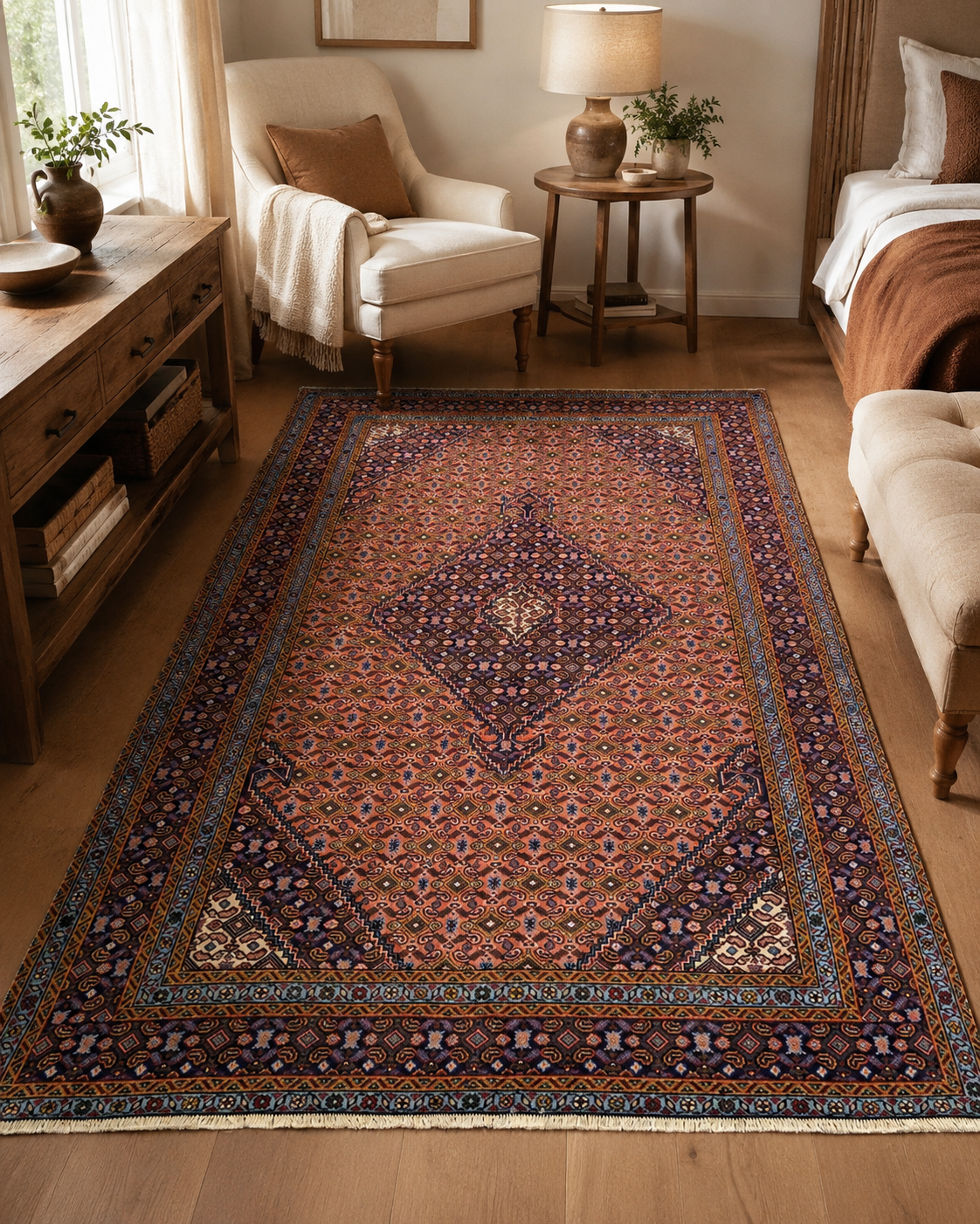 Handgemaakt Perzisch wollen vloerkleed 213x305 cm room styling example