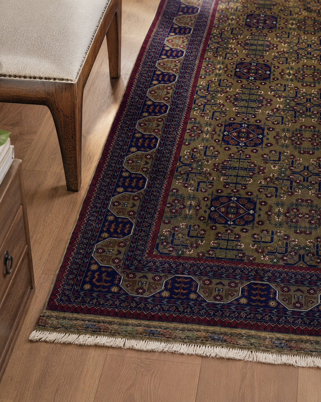 Handgemaakt Perzisch Buchara wollen vloerkleed 7x10 wool texture and pattern detail