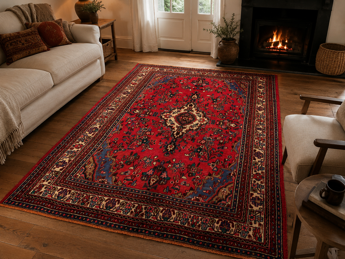 Handgemaakt Perzisch wollen vloerkleed 213x305 cm room styling example