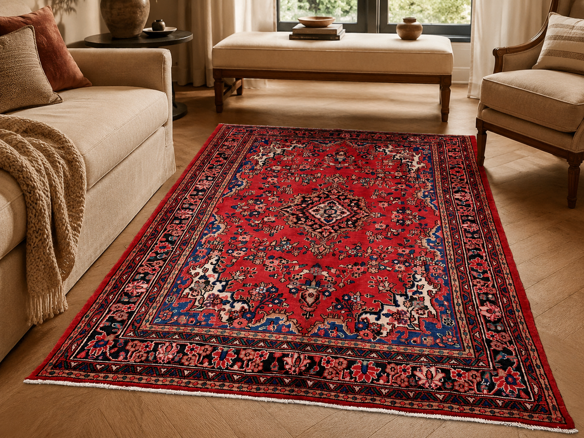 Handgemaakt Perzisch wollen vloerkleed 210x300 room styling example