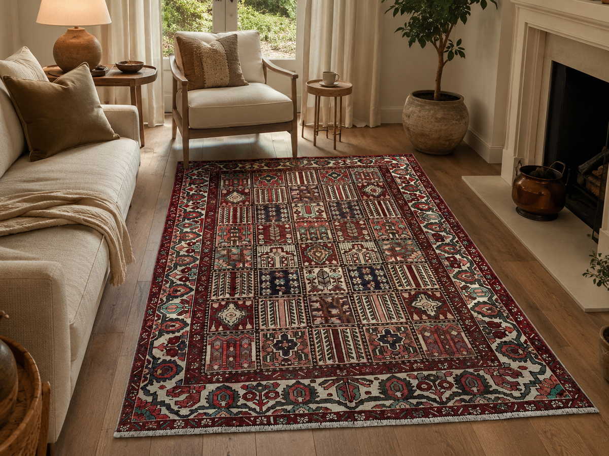 Handgemaakt Perzisch wollen vloerkleed 7x10 room styling example