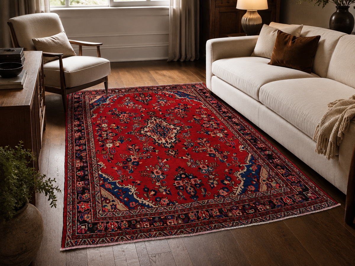 Handgemaakt Perzisch wollen vloerkleed 7x10 room styling example
