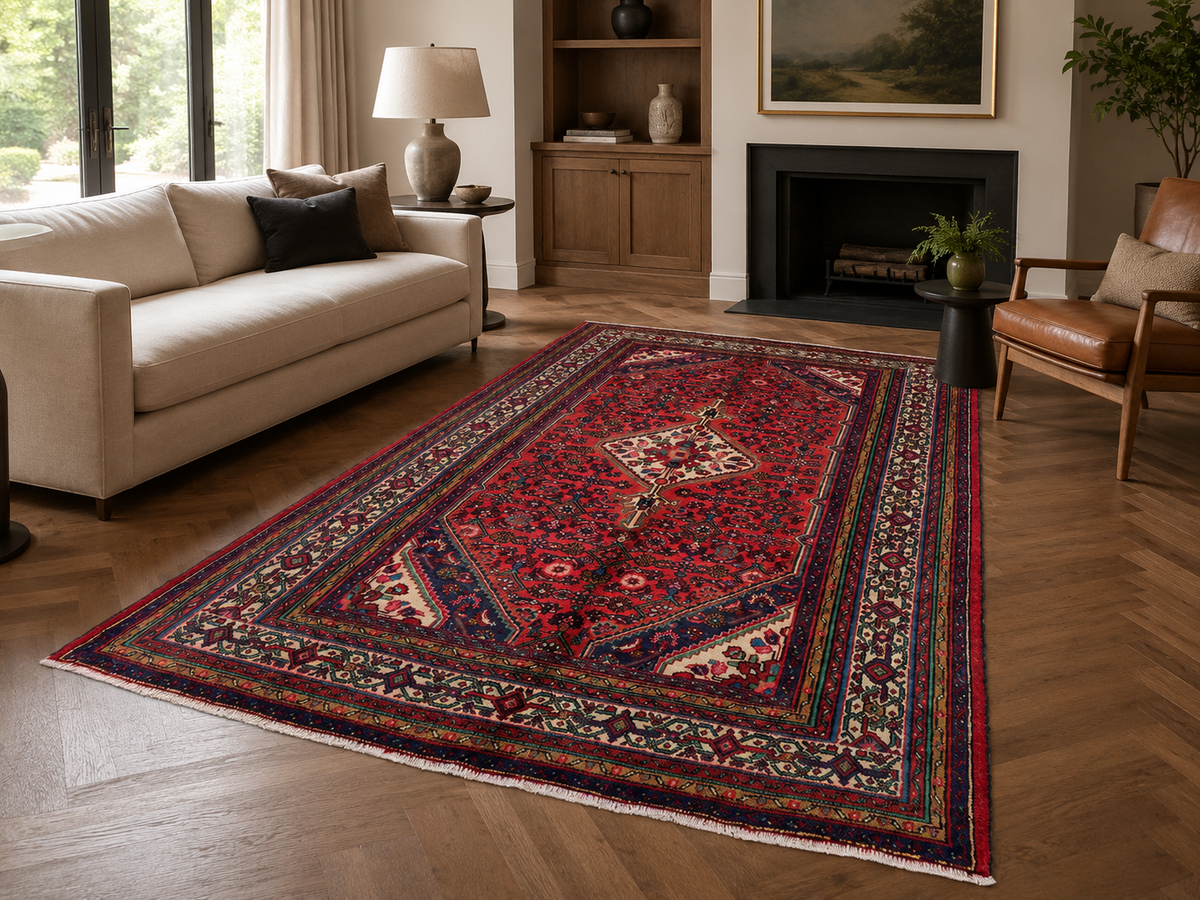 10'2" x 6'10" Handmade Persian Wool Rug styled in a room