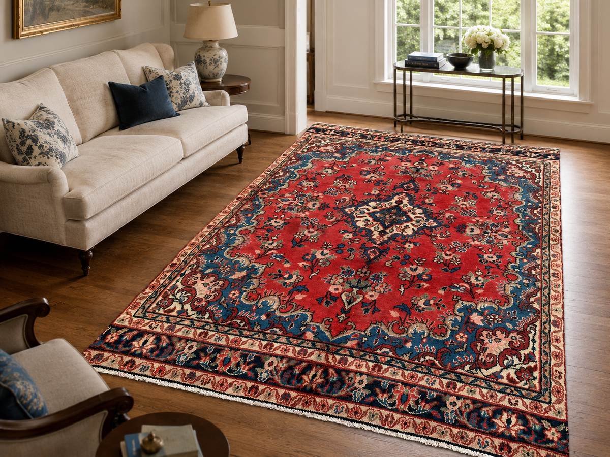 9'10" x 5'10" Handmade Persian Wool Rug styled in a room