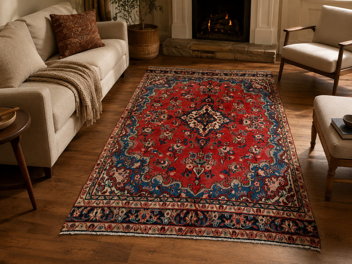9'10" x 5'10" Handmade Persian Wool Rug room styling example