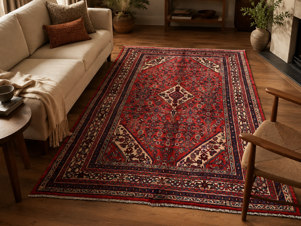 Handgemaakt Perzisch wollen vloerkleed 7x10 room styling example