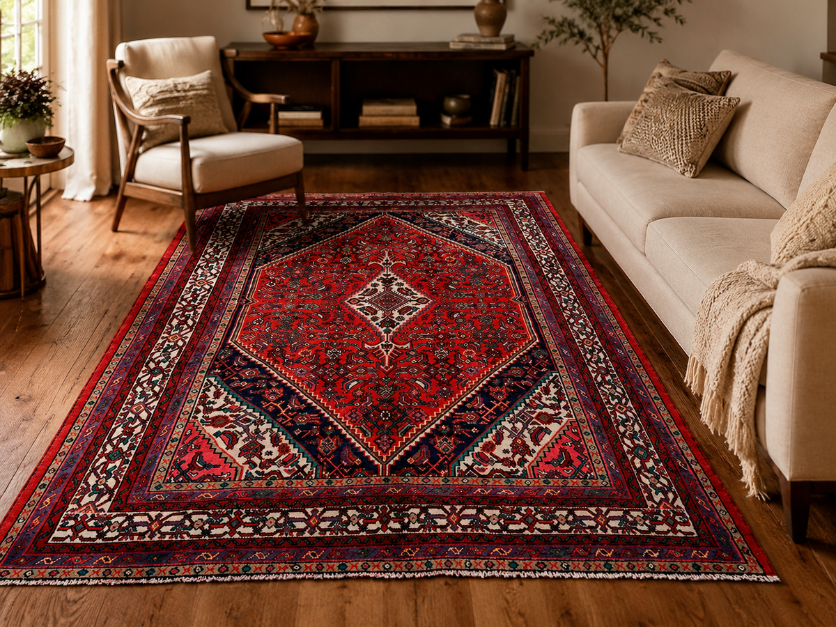 Handgemaakt Perzisch wollen vloerkleed 7x10 room styling example