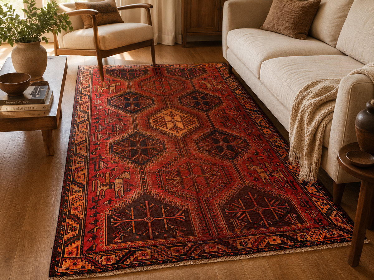 Handgemaakt Perzisch wollen vloerkleed 7x10 room styling example