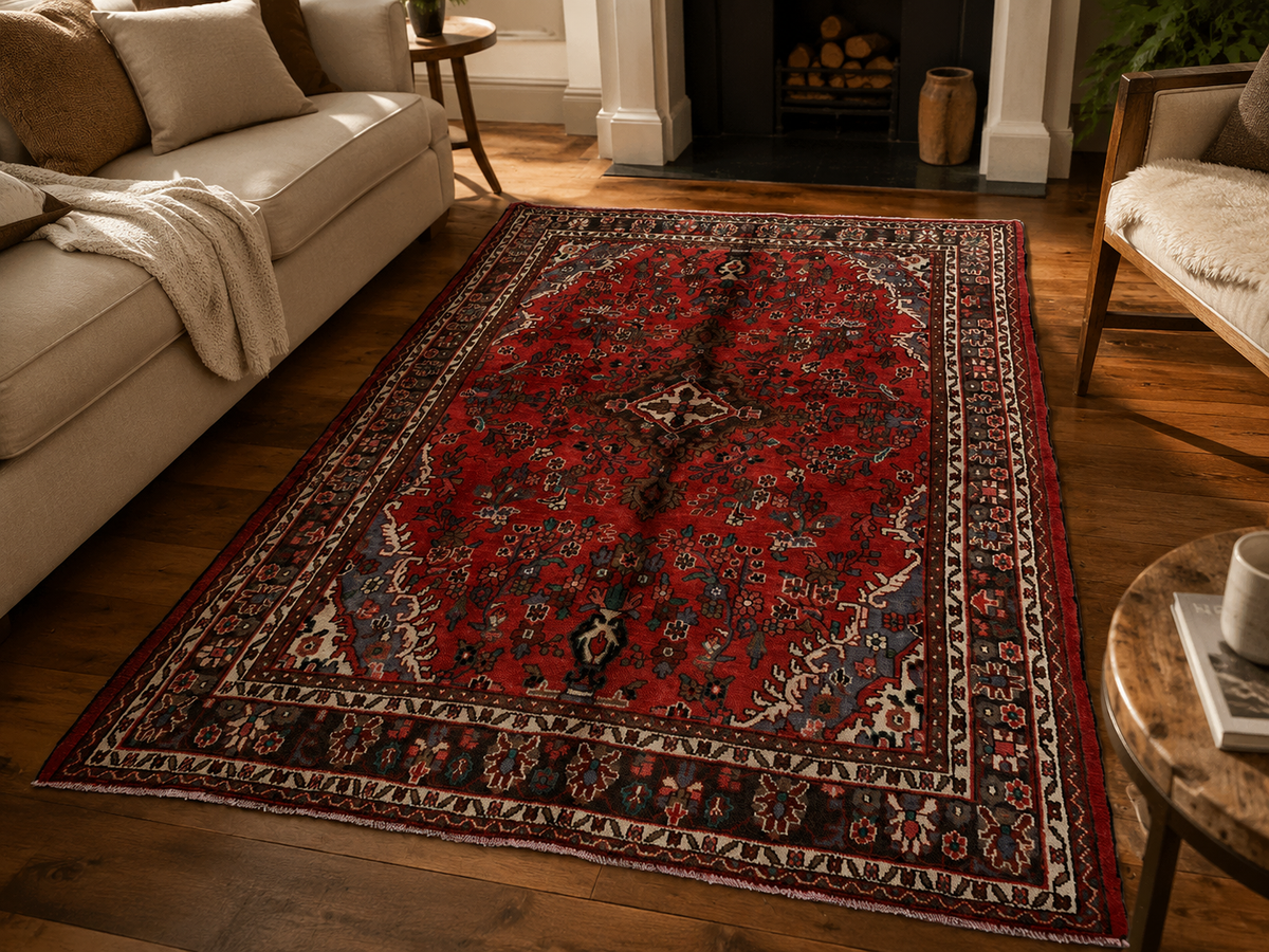 Handgemaakt Perzisch wollen vloerkleed 7x10 room styling example