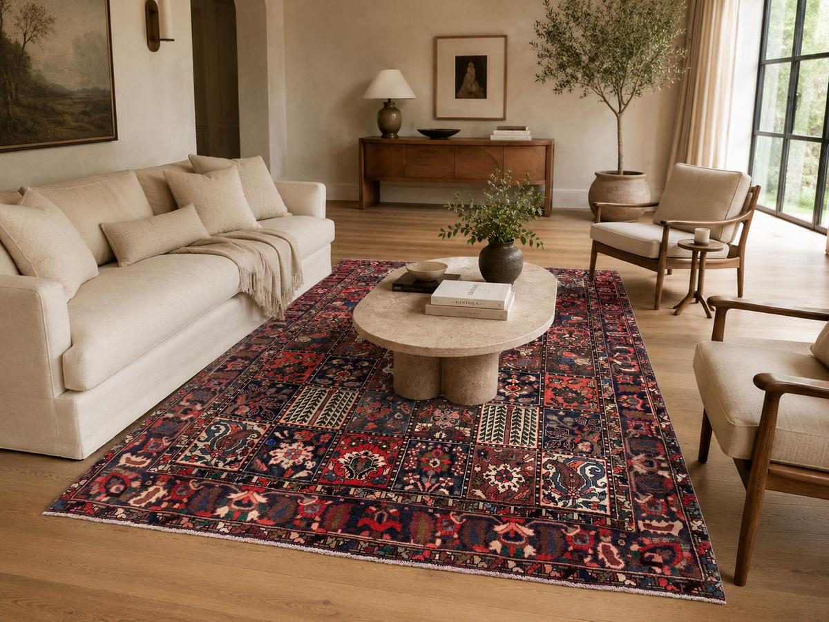 10'1" x 6'8" Handmade Persian Wool Rug styled in a room