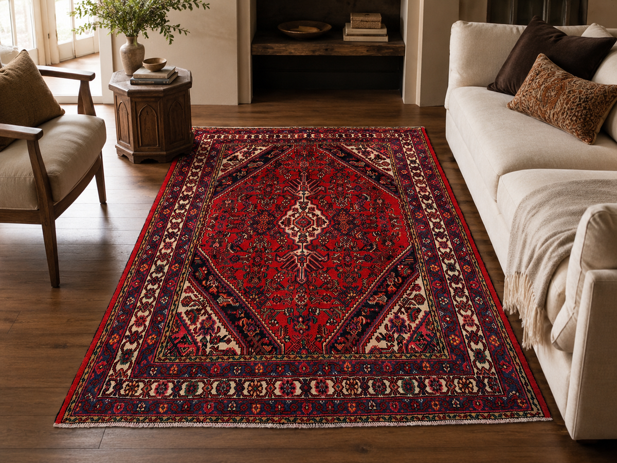 Handgemaakt Perzisch wollen vloerkleed 7x10 room styling example