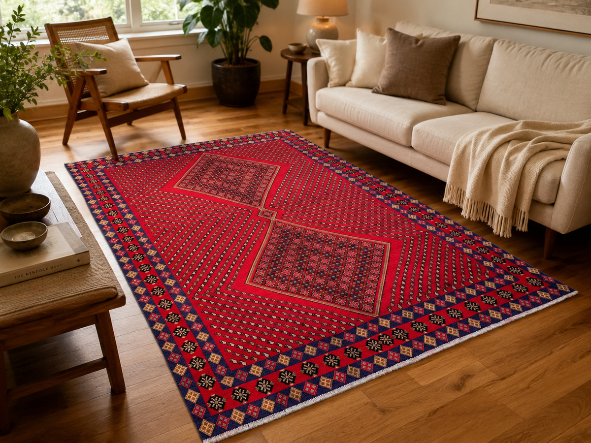 Handgemaakt Perzisch wollen vloerkleed 7x10 room styling example