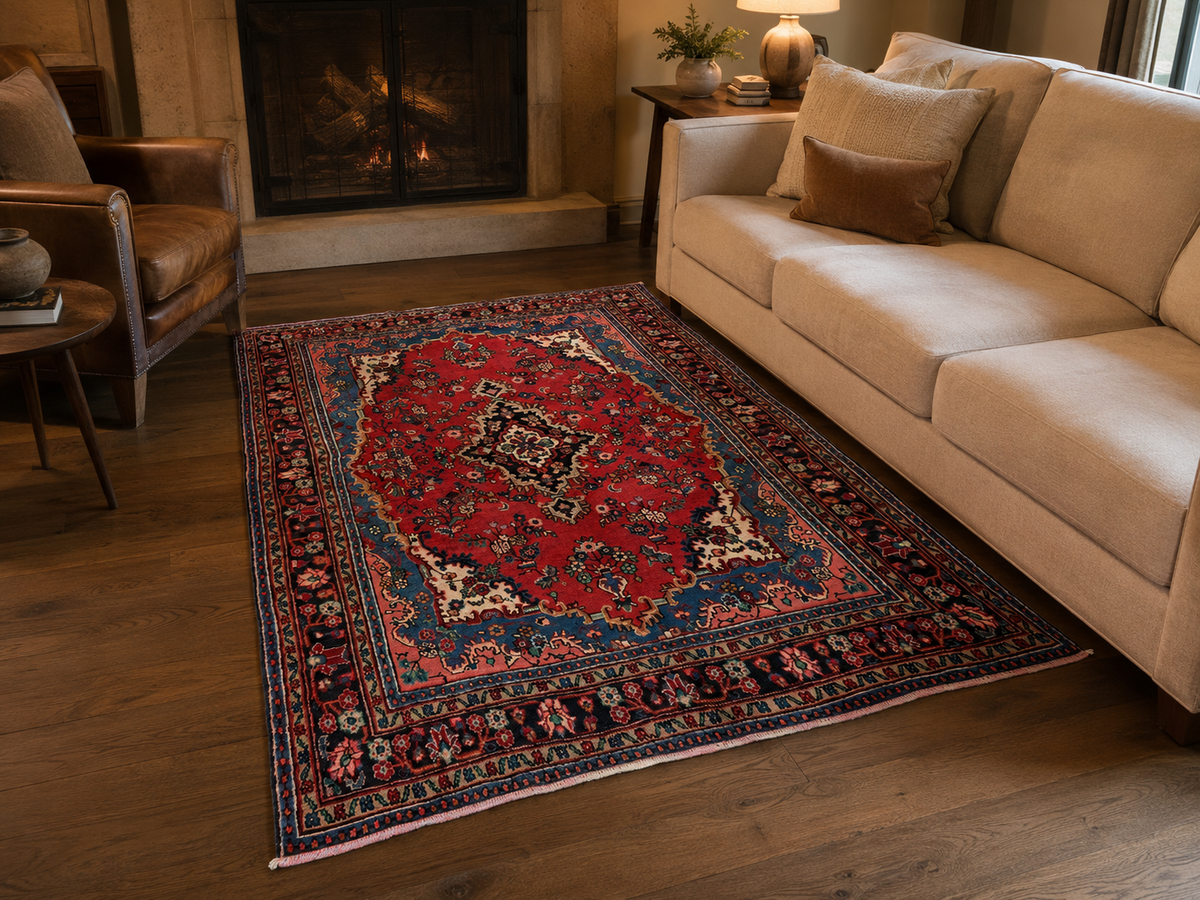 Handgemaakt Perzisch wollen vloerkleed 7x10 room styling example