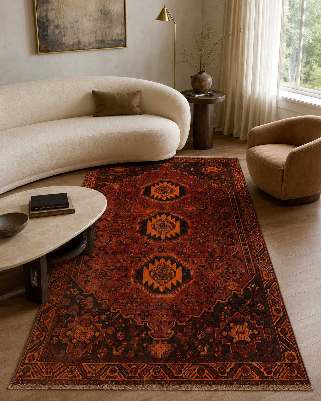 Handgeweven Perzisch wollen karpet 7x10 styled in a room