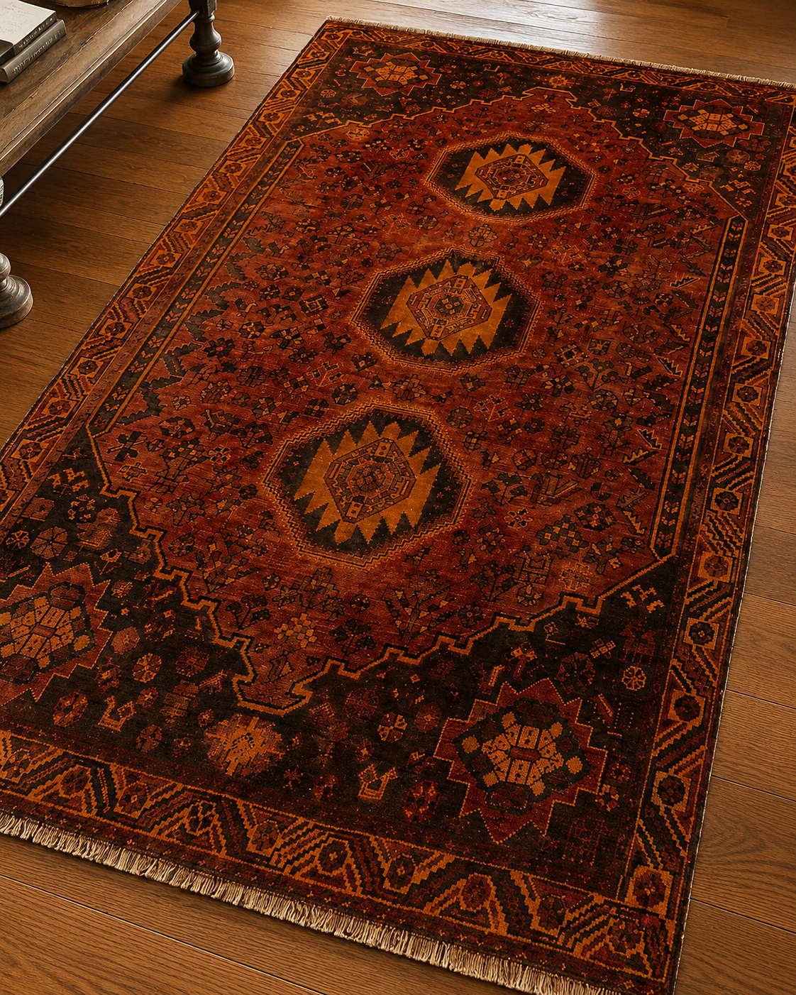 Handgeweven Perzisch wollen karpet 7x10 wool texture and pattern detail