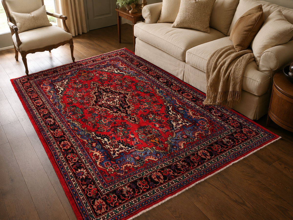 Handgemaakt Perzisch wollen vloerkleed 7x10 room styling example