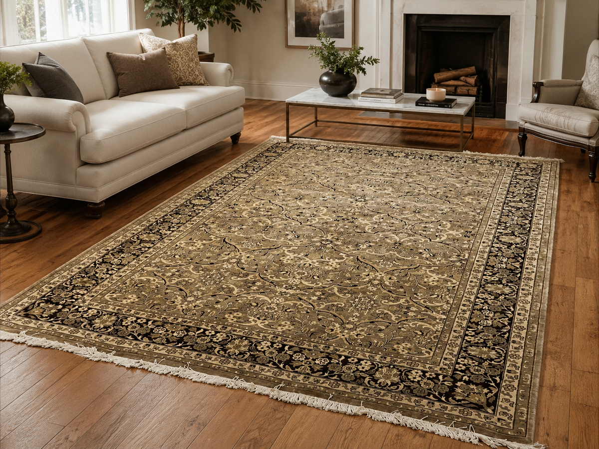 5'10" x 9'0" Handmade Persian Wool Rug styled in a room