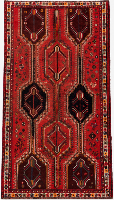 Handgemaakt Perzisch wollen vloerkleed 7x10 - Rood tribaal vintage Perzisch stijl tapijt - Exacte afmetingen 9'2" x 6'2" - KBHM-1169