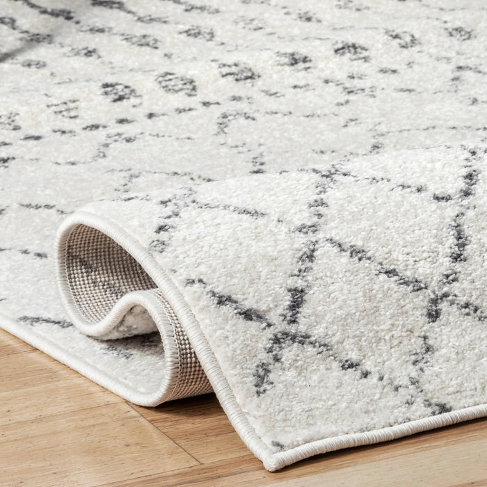 Marokkaans vloerkleed met ruitpatroon – Ivoor / Grijs – 244 x 335 cm