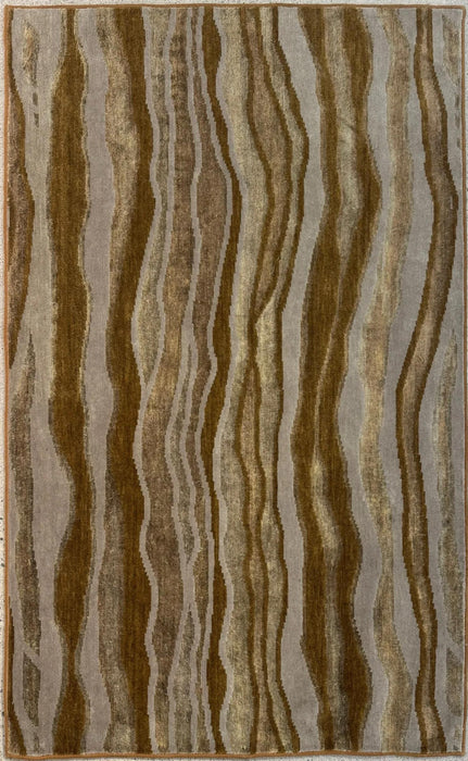 4'x6' Handgeknoopt Nepalees wollen vloerkleed - Bruin/Beige