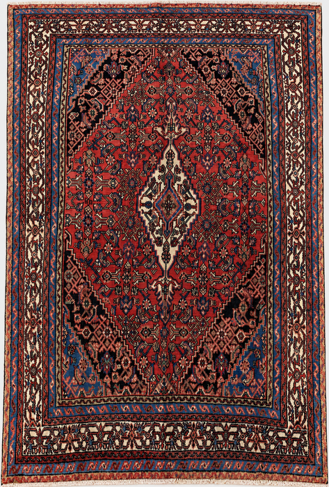 Handgeweven Perzisch wollen vloerkleed 213x305 cm - Rood, blauw, ivoor & oudroze traditioneel medaillon Perzisch stijl kleed - Exacte afmeting 315 cm x 206 cm - KBHM-1150