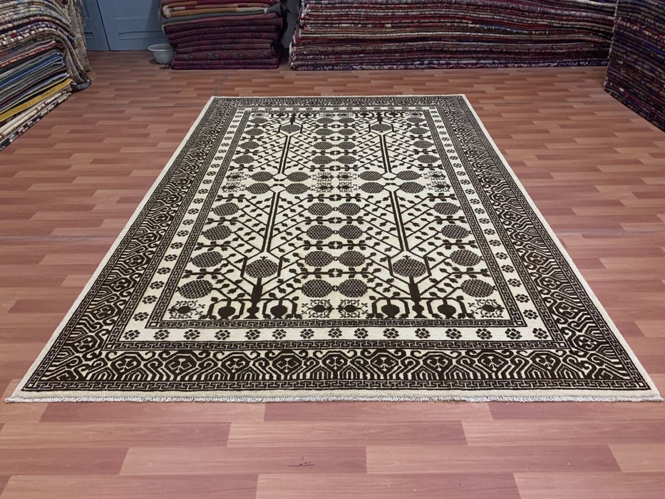 7'x10' Hand-Knotted Chobi Ivory/Brown Area Rug – KB Rugs