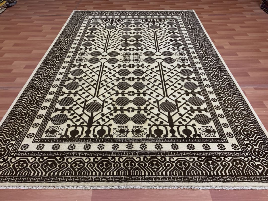 7'x10' Hand-Knotted Chobi Ivory/Brown Area Rug – KB Rugs