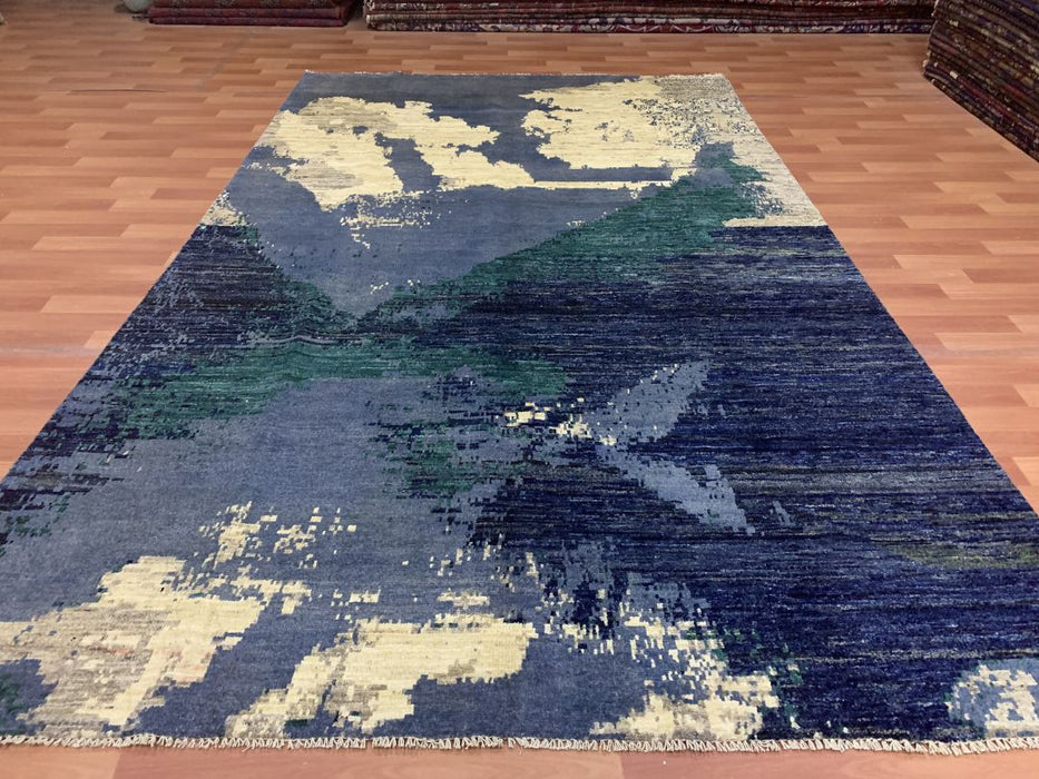 7'x10' Hand-Knotted Modern Chobi Blue/Multi Area Rug – KB Rugs