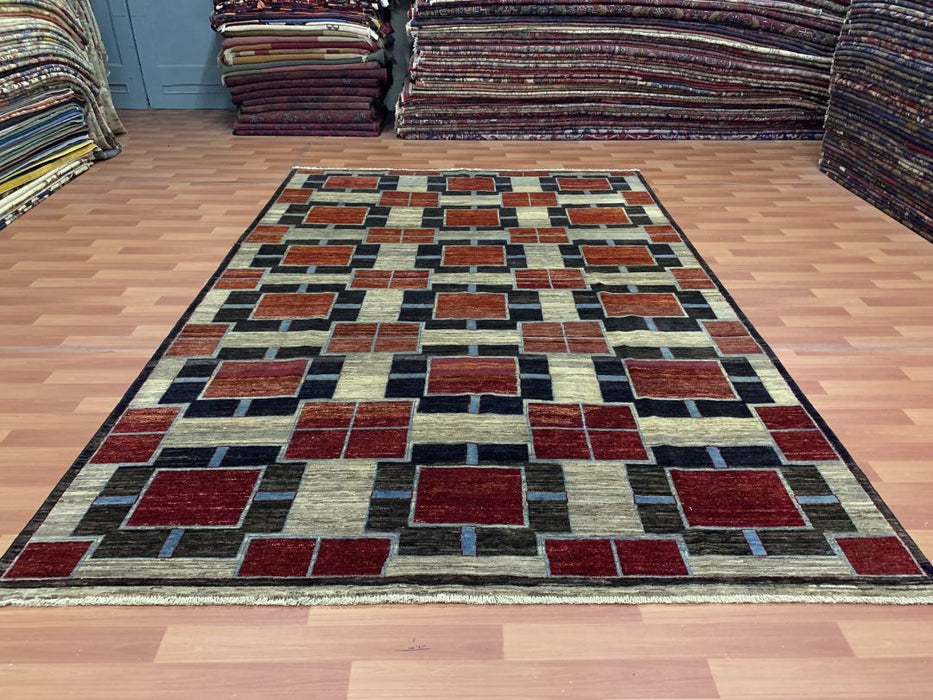 7'x10' Hand-Knotted Modern Chobi Red/Multi Area Rug – KB Rugs