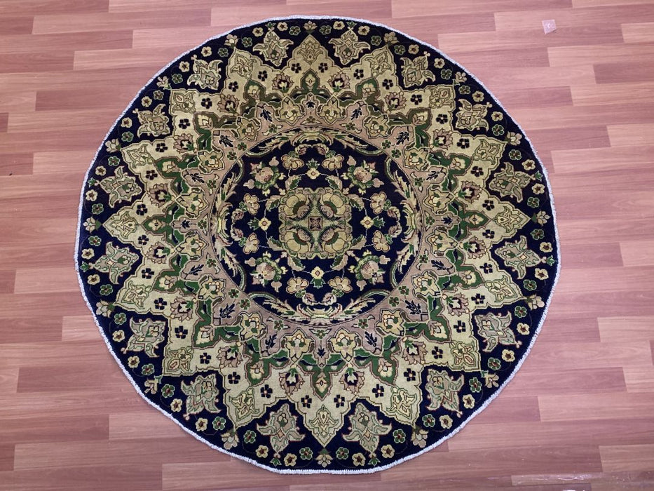 5'0" x 5'0" (152 cm x 152 cm) handgeknoopt rond Ziegler-vloerkleed van 100% wol