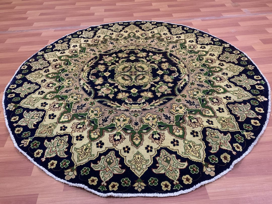 5'0" x 5'0" (152 cm x 152 cm) handgeknoopt rond Ziegler-vloerkleed van 100% wol