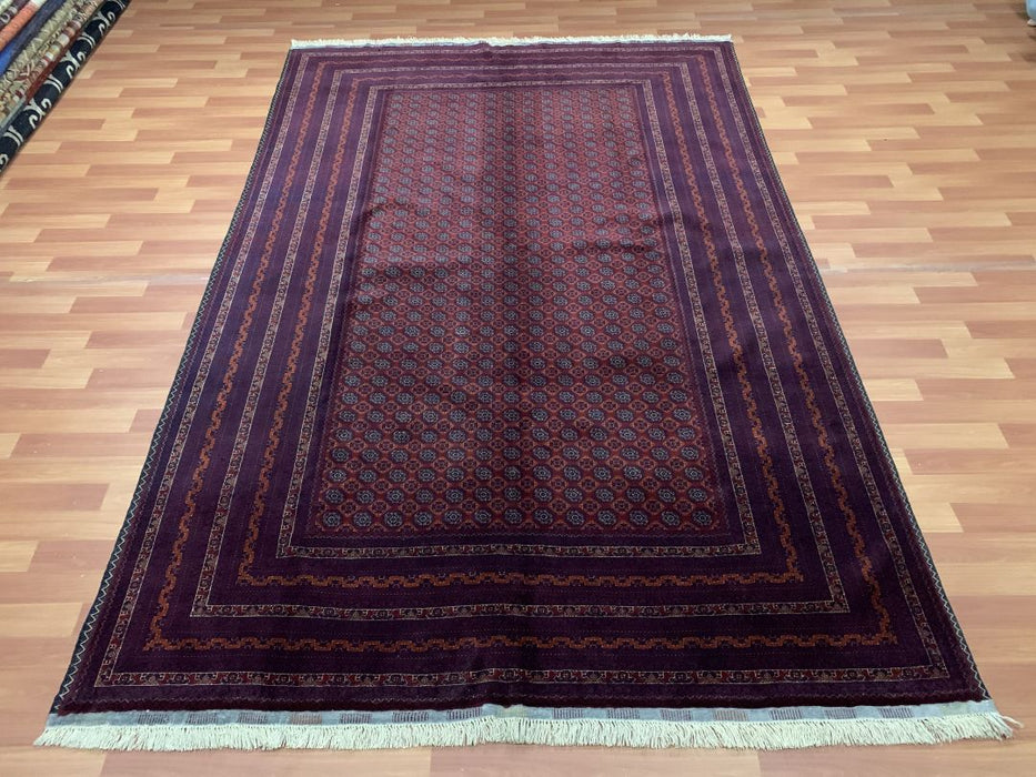 6’10 x 9’10 ' Hand-Knotted Tribal Bukhara Wool Area Rug - Blue/Red