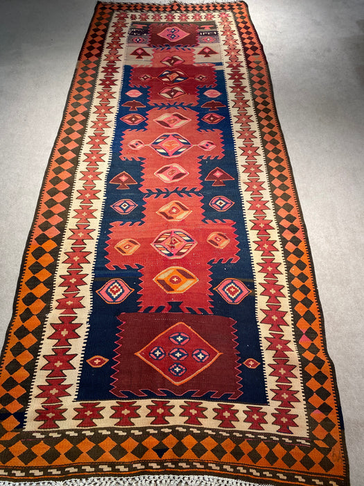4.4 x 10.11 Kilim handgeknoopt vloerkleed van 100% wol