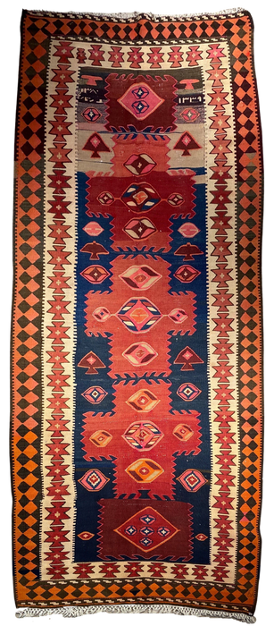 4.4 x 10.11 Kilim handgeknoopt vloerkleed van 100% wol